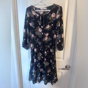 Navy Floral Long Sleeve Dress